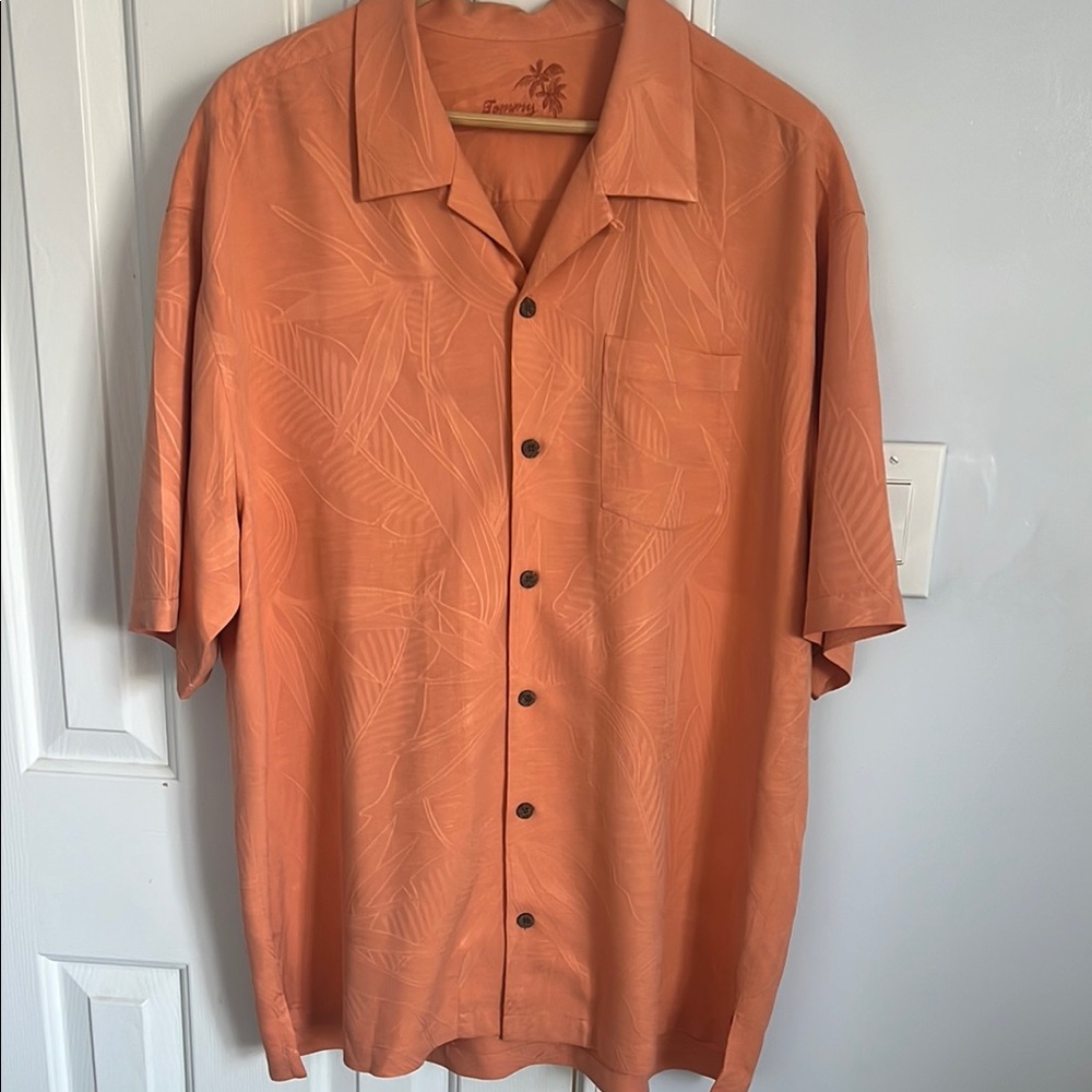 Tommy Bahama Orange Palm-Print Short Sleeve Button-Down Shirt